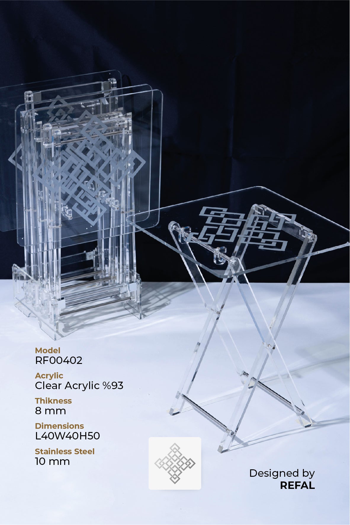 طقم 4 طاولات قهوة اكريليك تصميم مربع مع حامل من ريفال شفاف سلفر RF00402