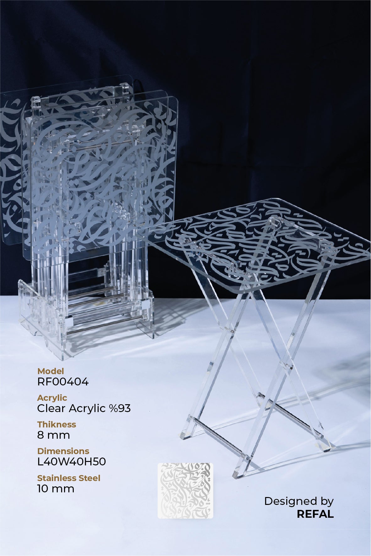 طقم 4 طاولات قهوة اكريليك تصميم مربع مع حامل من ريفال شفاف سلفر RF00404