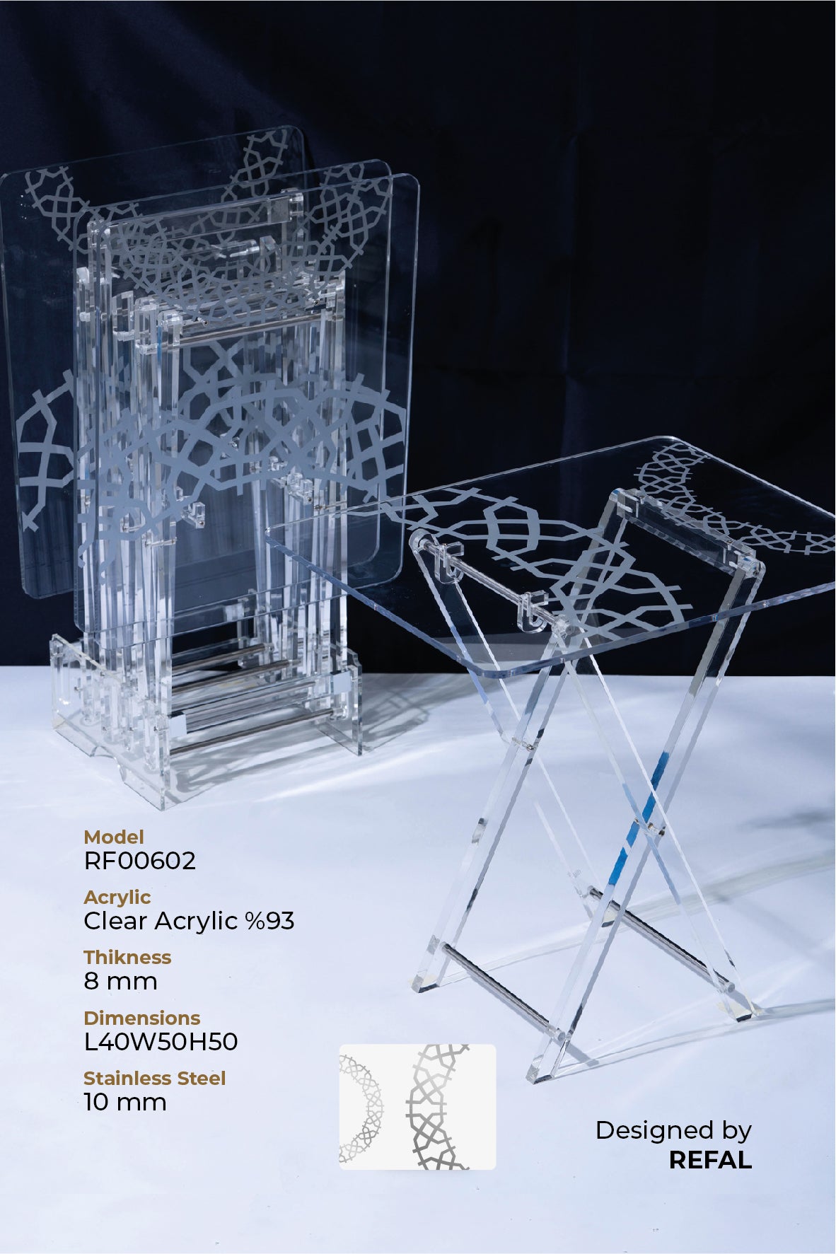 طقم 4 طاولات قهوة اكريليك تصميم مستطيل مع حامل من ريفال شفاف سلفر RF00602