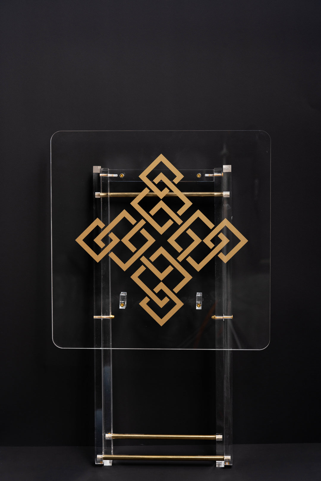 طقم 4 طاولات قهوة اكريليك تصميم مربع مع حامل من ريفال شفاف ذهبي RF00401