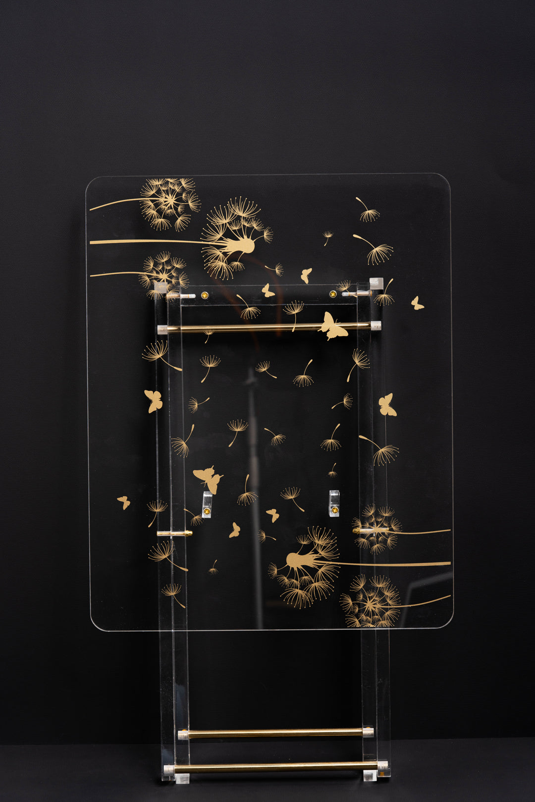 طقم 4 طاولات قهوة اكريليك تصميم مستطيل مع حامل من ريفال شفاف ذهبي RF00621
