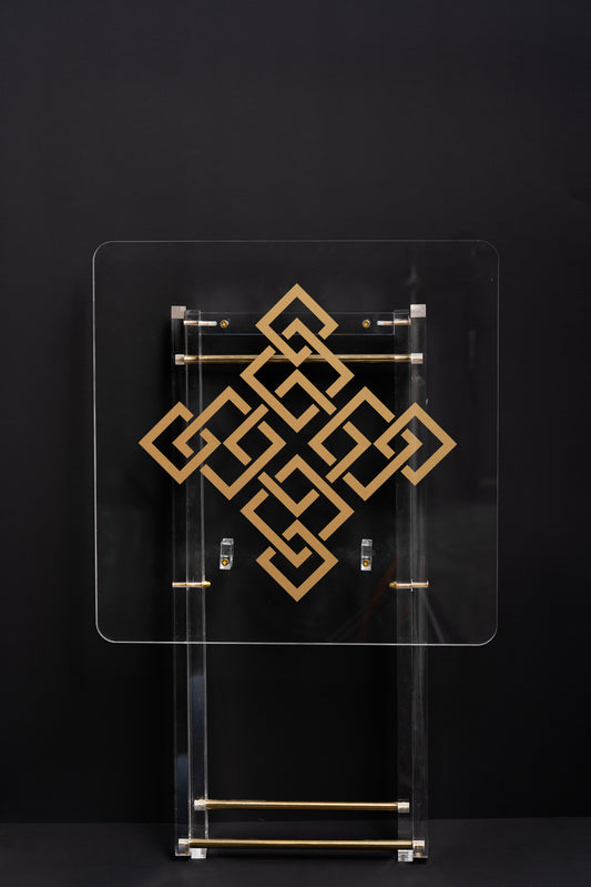طقم 4 طاولات قهوة اكريليك تصميم مربع مع حامل من ريفال شفاف ذهبي RF00401