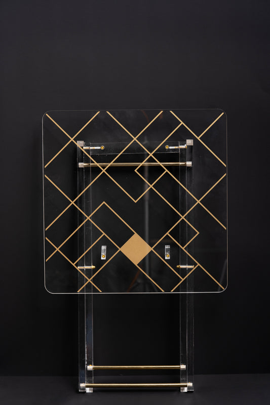 طقم 4 طاولات قهوة اكريليك تصميم مربع ذهبي و شفاف مع حامل من ريفال  RF00417