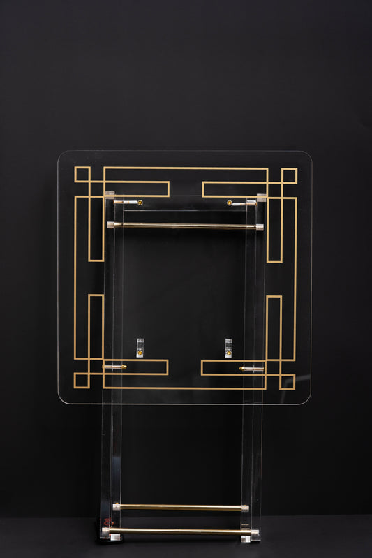 طقم 4 طاولات قهوة اكريليك تصميم مربع ذهبي و شفاف مع حامل من ريفال  RF00423