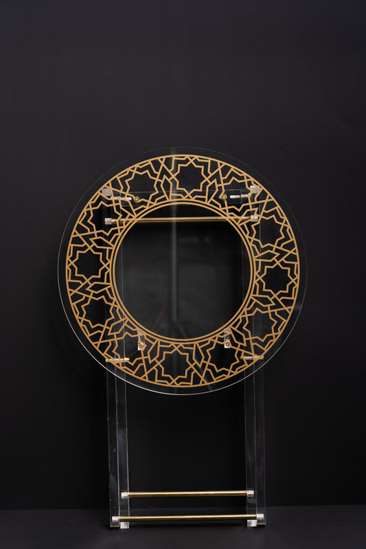 طقم 4 طاولات قهوة اكريليك تصميم دائري مع حامل من ريفال شفاف ذهبي RF00515