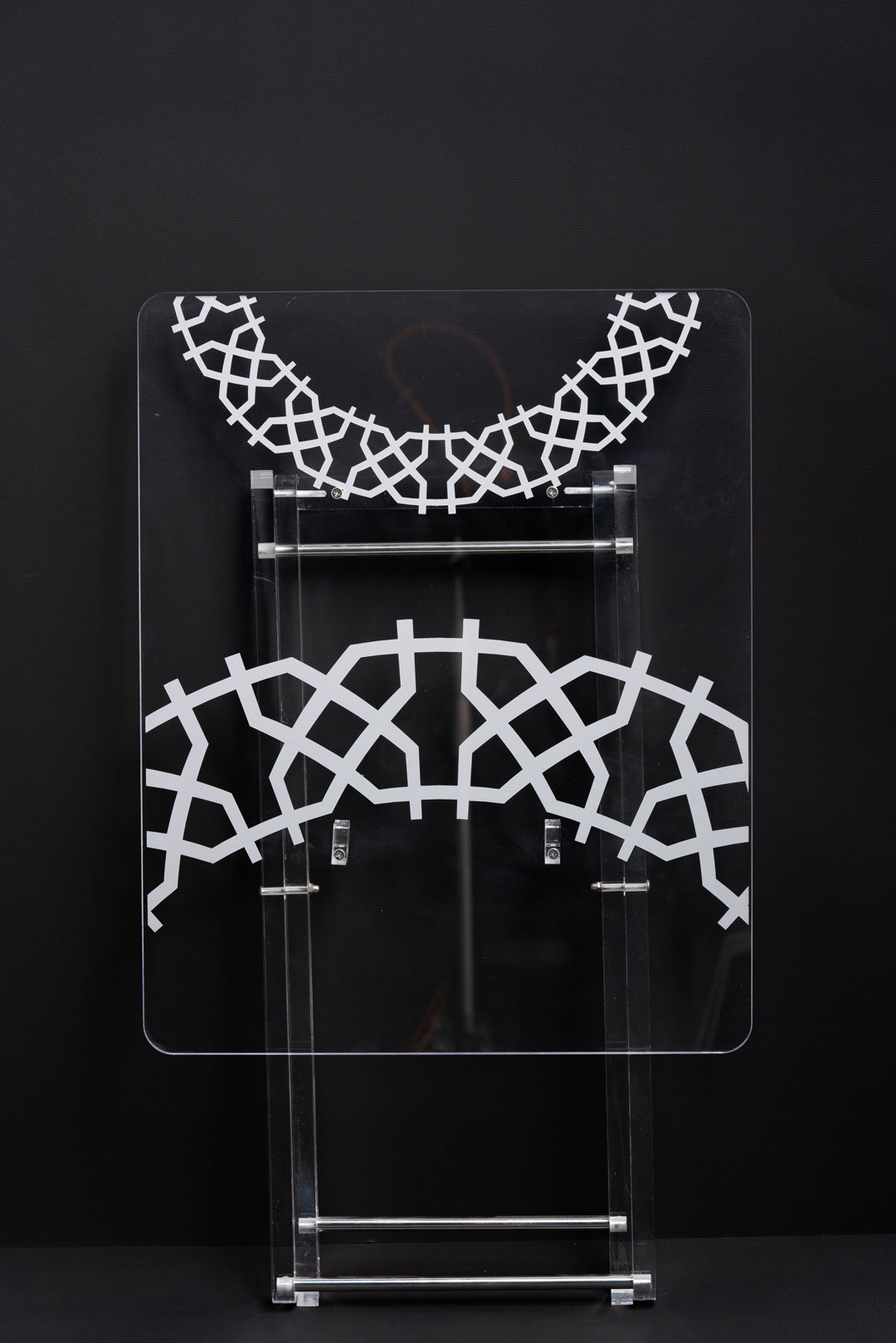 طقم 4 طاولات قهوة اكريليك تصميم مستطيل مع حامل من ريفال شفاف سلفر RF00602