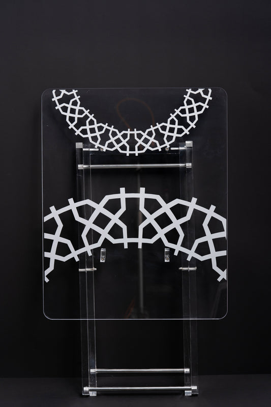 طقم 4 طاولات قهوة اكريليك تصميم مستطيل مع حامل من ريفال شفاف سلفر RF00602