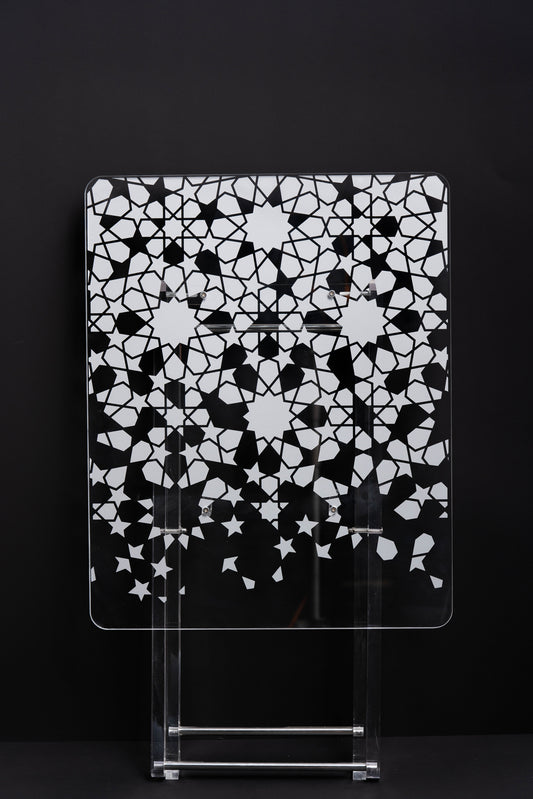 طقم 4 طاولات قهوة اكريليك تصميم مستطيل مع حامل من ريفال شفاف سلفر RF00606