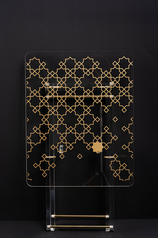 طقم 4 طاولات قهوة اكريليك تصميم مستطيل مع حامل من ريفال شفاف ذهبي RF00611