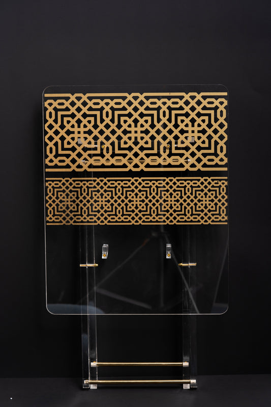 طقم 4 طاولات قهوة اكريليك تصميم مستطيل مع حامل من ريفال شفاف ذهبي RF00613