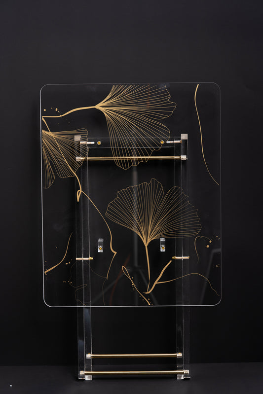 طقم 4 طاولات قهوة اكريليك تصميم مستطيل مع حامل من ريفال شفاف ذهبي RF00615
