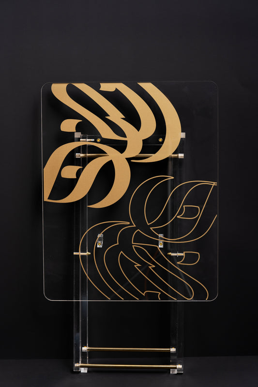 طقم 4 طاولات قهوة اكريليك تصميم مستطيل مع حامل من ريفال شفاف ذهبي RF00617