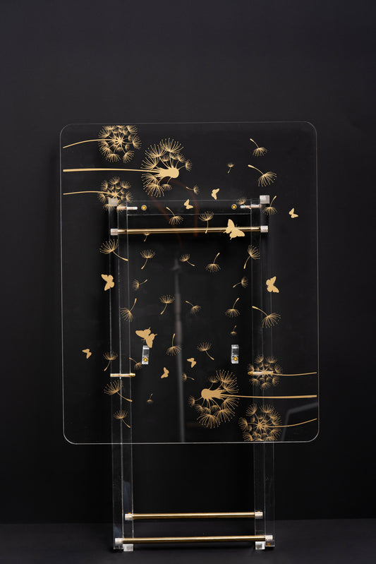 طقم 4 طاولات قهوة اكريليك تصميم مستطيل مع حامل من ريفال شفاف ذهبي RF00621